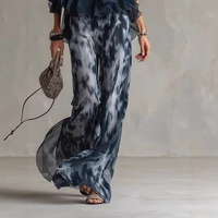 Ensemble deux pièces décontracté pour femmes, haut sans manches à col rond et pantalon long en mousseline, imprimé floral, coupe ample, tenue d'été pour les vacances