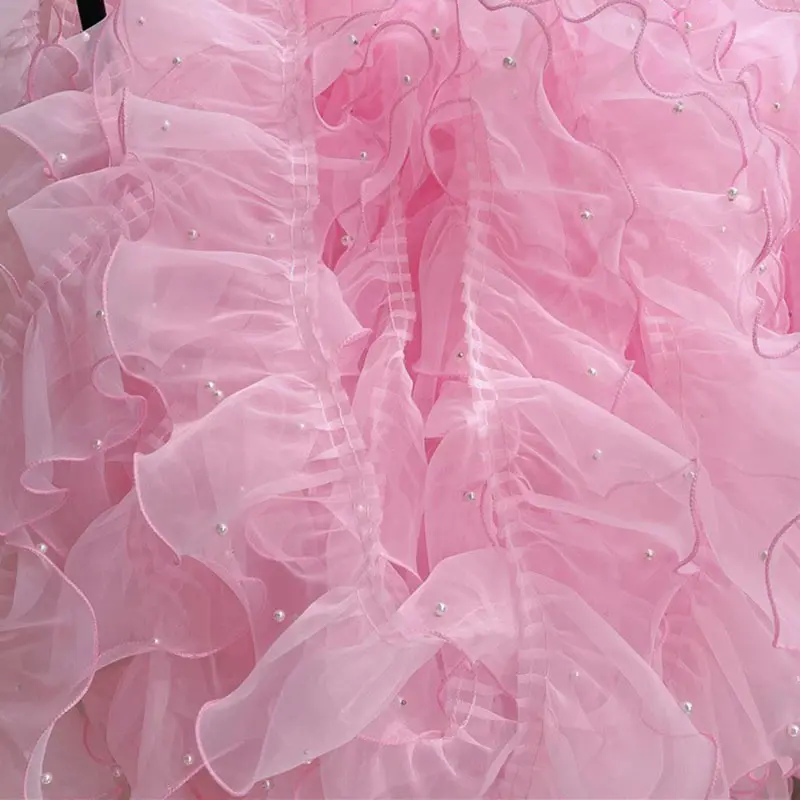 Robe de mariée perlée en dentelle plissée, en organza rose perlée, trois dimensions, accessoires pour garniture