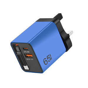 อะแดปเตอร์จ่ายไฟ 65W GAN Fast PD QC3.0 พอร์ต USB A/USB C คู่ สาย Type-C แบบยืดหดได้ ปลั๊ก US/UK/EU สำหรับกล้องและหูฟัง - Product Image 3