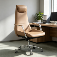 Chaise de bureau de direction moderne en cuir à dossier haut avec accoudoirs en aluminium, ergonomique et réglable en hauteur pour bureau de direction