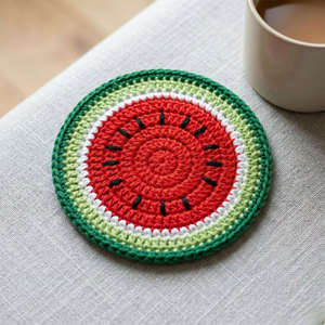 Handmade Crochet Watermelon Coaster <b>Round</b> Fabric <b>Mats</b> For Cups Mugs Home Decor Fruit Design Style Crochet Coaster - Product Image 6