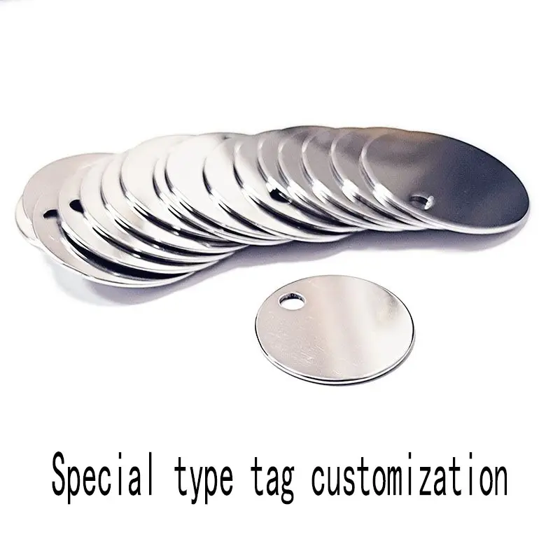 Etichetta per collare in metallo 304 in acciaio inossidabile liscia con lettere incise al laser e logo in forme personalizzate