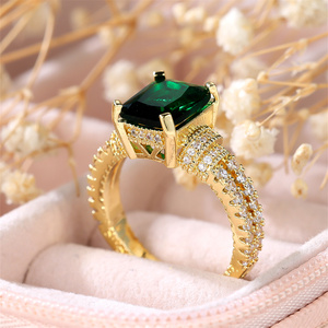Green Crystal <strong>Square</strong> Stone <strong>Engagement</strong> <strong>Rings</strong> for Women Yellow Gold Color Wedding Band Jewelry May Birthstone Mother's Day Gifts - Product Image 6