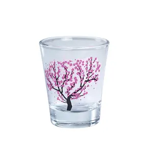 樱花变色迷你玻璃杯2盎司龙舌兰酒酒杯威士忌和利口酒用透明酒杯