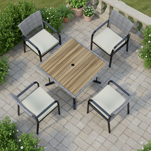 5-Piece Wicker <b>Dining</b> Furniture Set for Outdoor Garden Porch Garden Modern Outdoor <b>Dining</b> Square Wooden Table - Product Image 4