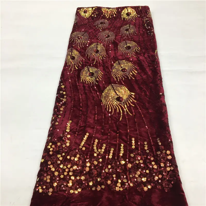 Hot vender Afrian flanela flor pavão embellished brilhante bling bling lantejoula tecido bordado de lantejoulas rendas talão mão