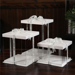Wholesale Tall Transparent clear cake packaging box 10 inches PET large square plastic wedding rectangular pop bakery cake box