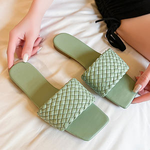 Moda donna estate <span class=keywords><strong>sandali</strong></span> da spiaggia <span class=keywords><strong>intrecciati</strong></span> piatti Casual in pelle intrecciata pantofole per le donne - Product Image 6