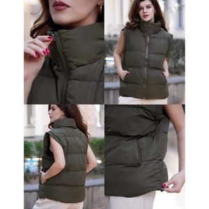 FOXA Gilet matelassé léger sans manches pour femme, col montant, fermeture éclair, coupe-vent, vêtement d'extérieur d'hiver - Product Image 5