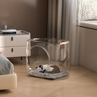 Cave à chat en plastique transparent, grand espace, anti-adhérent aux poils, facile à nettoyer, cachette pour animaux de compagnie, maison pour chat avec tapis