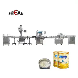Mesin label pengisian bubuk Protein kaleng aluminium lini produksi kopi bubuk susu tanah lengkap 5000cph