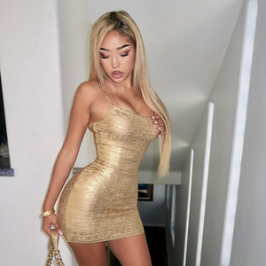 Robe mini moulante brillante sans col pour femme 2026, couleur unie, extensible, sans manches, coupe ajustée, bretelles spaghetti - Product Image 2