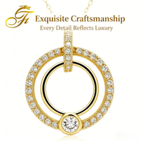 Collier double cercle de luxe FULONG en or 18 carats, pendentif anneau pavé de diamants avec pierre unique, chaîne en or véritable, bijoux fins OEM&ODM