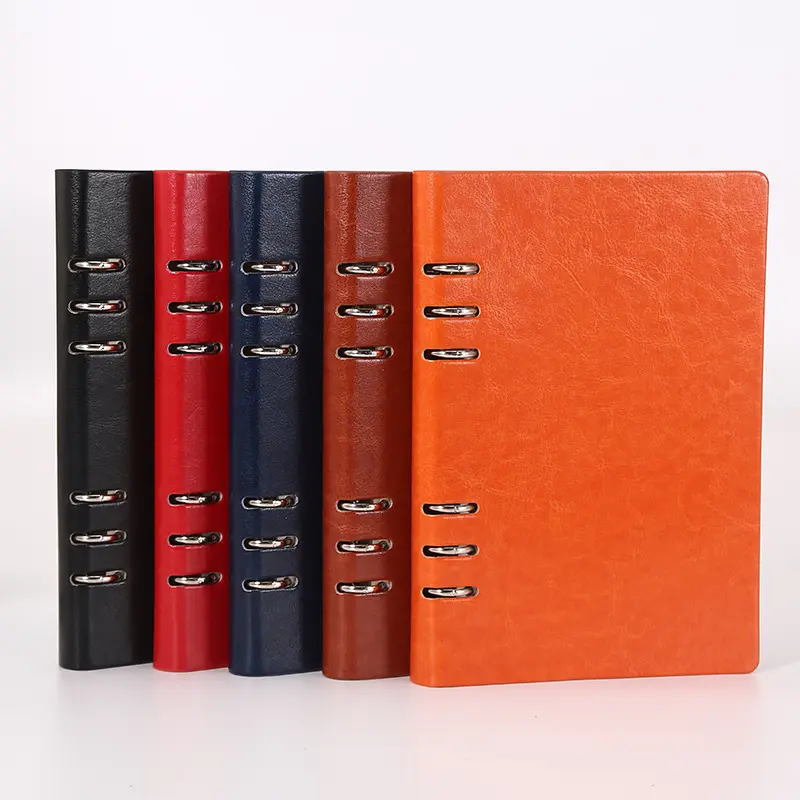 Custom logo hot sale A5 diary notebook PU leather business loose-leaf notebook with pen holder
