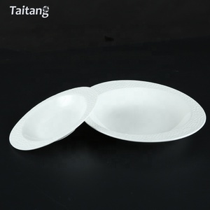Unique Design Embossed White Porcelain <span class=keywords><strong>Restaurant</strong></span> Oval Dinnerware Plate Set 8" Soup Plate Ceramic - Product Image 2