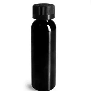 2 oz Black PET Plastic Cosmo Round Bottles with Black Child Resistant Caps 60ml Rpet recycled plastic liquid oral bottle