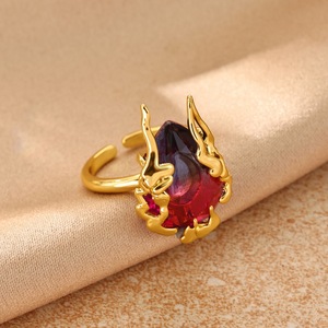 Anillo de zirconio con degradado de llama chapado en oro de 18 quilates, anillo de dedo ajustable abierto con gema de color, joyería de acero inoxidable para mujer - Product Image 4