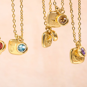 Collar con colgante <span class=keywords><strong>de</strong></span> metal cuadrado con 12 signos del zodiaco <span class=keywords><strong>de</strong></span> acero inoxidable vintage chapado en oro PVD <span class=keywords><strong>mes</strong></span> piedra natal collares regalos <span class=keywords><strong>de</strong></span> joyería - Product Image 3
