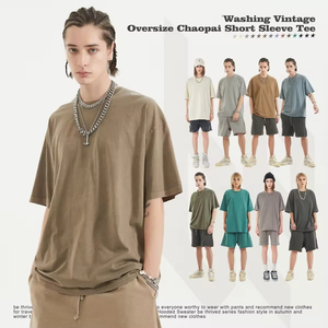 Custom Logo DTG 100% Cotton Heavyweight Streetwear T-Shirt for Men Drop Shoulder Oversized Vintage Acid Wash Short Length - Product Image 2