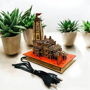 Modelo 3D en Miniatura del Templo Ram Mandir, Artesanía en Madera Geométrica con Luz LED, Decoración de Mesa para Interiores, Hogar, Sala de Estar, Diwali - Product Image 4