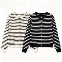 PB&ZA Femme 2026 Nouvelle Collection Automne – Pull Chic à Manches Longues, Col Rond, Rayé, Tricoté, Décontracté et Simple