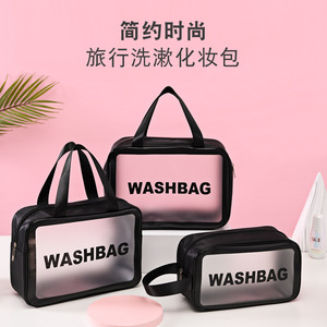 Travel Cosmetic <b>Bag</b> With Transparent Frosted Print Waterproof Toiletry Organizer For Bathroom <b>Storage</b> Rectangle Shape - Product Image 5
