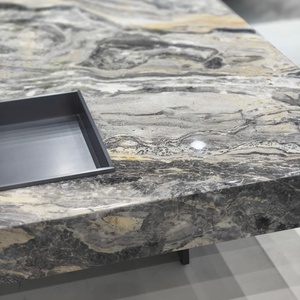 Bàn cà phê đá cẩm thạch màu nâu sang trọng hiện đại vuông căn hộ nhỏ bàn ăn phong cách tối giản mới nhập cảnh sang trọng Bàn cà phê đá - Product Image 3