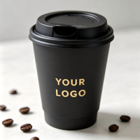 Gobelet en papier noir à double paroi biodégradable et écologique avec logo personnalisé, impression par estampage à chaud pour café à emporter