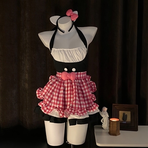 Ensemble YIMS Hot Girl Maid Style, doux et mignon, tablier à carreaux pour femme, robe patchwork cintrée à la taille, ensemble deux pièces 9623 - Product Image 1