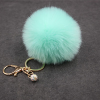 Porte-clés pompon en fausse fourrure de lapin électroplaqué pour femme, 8 cm, breloque boule pour voiture avec strass