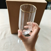 Verre à champagne vintage côtelé avec bord doré, verres à vin mousseux durables, compatibles lave-vaisselle, idéal pour les toast d'anniversaire