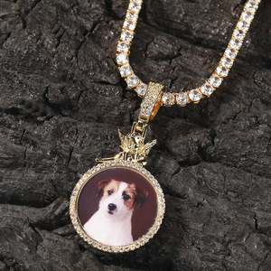 Custom Memorial Picture Brass Zircon Round Angle Flame <strong>Medallions</strong> Pendants Gold Plated <strong>Necklace</strong> Gift for <strong>Best</strong> Friend Girl - Product Image 1