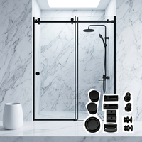 Système de porte de douche coulissante sans cadre en acier inoxydable SUS304 noir mat poli satiné, porte de douche walk-in, kits de quincaillerie de salle de bain américaine
