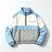 Veste coupe-vent décontractée pour femme, style streetwear, col montant, demi-zip, patchwork floral colorblock vintage, coupe courte, qualité supérieure