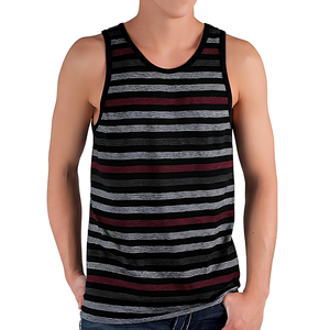 Custom Men's Loose Fit Gym <b>Stringer</b> KITTM08 Tank Top Striped Knitted Weave Casual Style Plus Size Options-Bulk Wholesale - Product Image 5