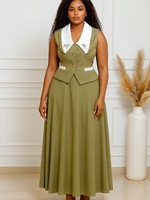 Ensemble robe-veste pour femmes, veste sans manches à col en V, jupe longue plissée taille haute, ensemble 2 pièces pour soirée, grande taille