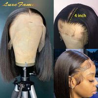 Perruque Bob Courte Droite en Cheveux Humains Double Drawn Lisse et Droite, avec Lace Frontale HD 13x4, pour Femmes Noires - Vente en Gros