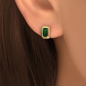 Brass Jewelry 18K Gold plated Geometric <b>Earring</b> CZ Pave Rectangle <b>Earrings</b> <b>Studs</b> for Women Daily - Product Image 4