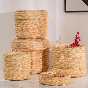Cesto Portaoggetti Intrecciato in Paglia di Grano Naturale e Foglie di Mais, Decorazione Casa, Design Rotondo Semplice, Cesto Regalo per Fiori in Erba Marina Intrecciato <span class=keywords><strong>a</strong></span> <span class=keywords><strong>Mano</strong></span> - Product Image 1