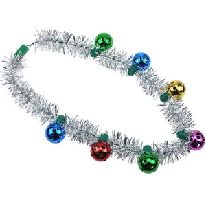 LED Light Up Tinsel Balls Headband Colorful Bell String Disco Glow Necklace Party Supplies Colorful Bell Headband Tinsel