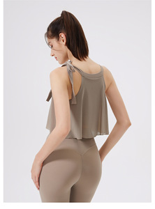 Wholesale <b>Women</b> Halter Sheer Mesh 2 1 Padded Yoga Crop <b>Tops</b> Quick Dry Breathable Crew Neck Sleeveless Pilates Fitness Athletic - Product Image 3