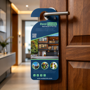 Colgador de puerta de PVC azul personalizado con impresión, para publicidad en habitaciones de hotel, bajo MOQ, venta al por mayor - Product Image 3