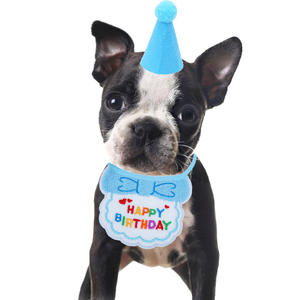 Bavoir et chapeau d'<span class=keywords><strong>anniversaire</strong></span> pour animaux de compagnie en tissu brodé style INS <span class=keywords><strong>mignon</strong></span> pour chiens et chats, accessoires de fête - Product Image 2