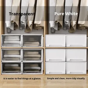 صندوق تخزين بلاستيكي شفاف بسعة كبيرة 70-80 لتر، منظم أحذية وملابس داخلية لغرفة النوم، صندوق تخزين ألعاب - Product Image 1