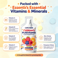 Sachets de boisson multivitaminée personnalisés pour enfants, OEM, 15 ml, en stick, 20 par boîte, Vitamines A, D, E, C + Complexe B, Zinc, Potassium, Usine GMP