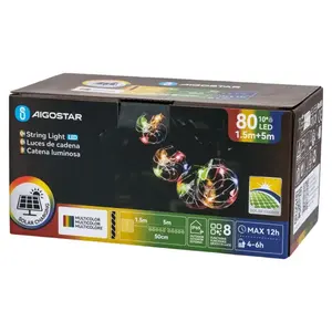 Guirlande lumineuse solaire IP65, fil de cuivre, RVB, 1,5m+5m, pour décoration extérieure et aménagement d'espaces en plein air - Product Image 2