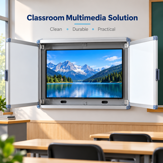 Wall Mounted Lockable Notice Board Aluminum Frame Double Door Bulletin Display Case for School Office