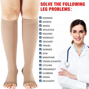 Stoking setinggi lutut pria wanita, kaus kaki kompresi jempol terbuka, pereda nyeri Kulit hitam 20-30mmHg - Product Image 5