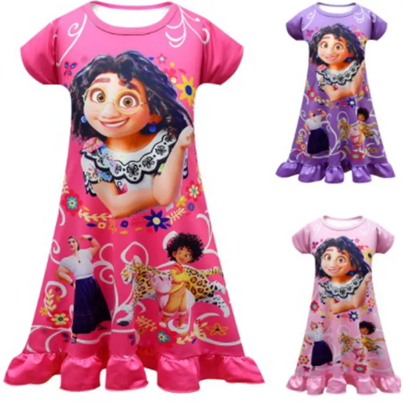 2022 Cheap Korean Ruffles Short Sleeve Summer Nightdress Flower Toddler Kids Girls Casual Dresses