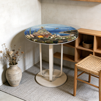 Artisanat en résine pour meubles de maison, salon, table basse en résine époxy avec design marin en galets, table basse ronde moderne de luxe